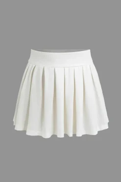 Notched Lapel Vest And Pleated Mini Skirt Set