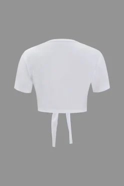 Number 5 Embroidered Knot Hem T-shirt