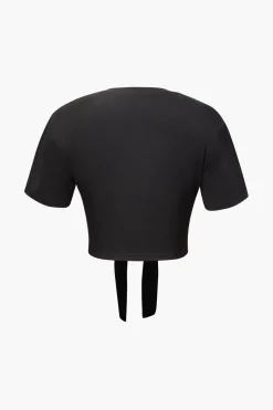 Number 5 Embroidered Knot Hem T-shirt