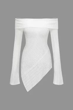 Off Shoulder Asymmetric Long Sleeve Top