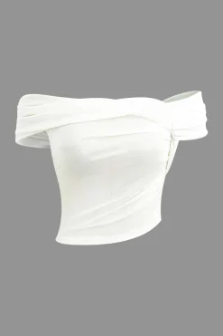 Off Shoulder Asymmetric Short Sleeve Blouse