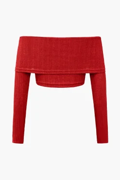 Off Shoulder Cropped Top And Flared Leg Pants Set