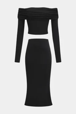 Off Shoulder Long Sleeve Top And Skirt Set