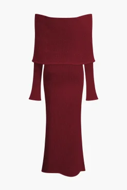 Off Shoulder Open Knit Maxi Dress
