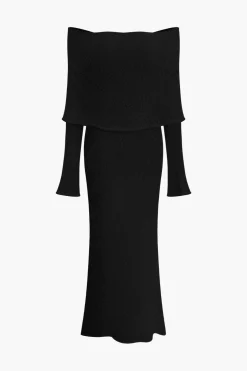 Off Shoulder Open Knit Maxi Dress