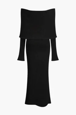 Off Shoulder Open Knit Maxi Dress