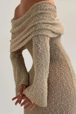 Off Shoulder Open Knit Maxi Dress