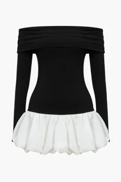 Off Shoulder Patchwork Mini Dress
