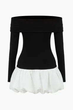 Off Shoulder Patchwork Mini Dress