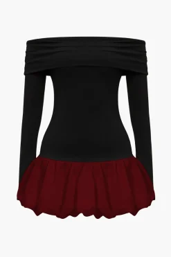 Off Shoulder Patchwork Mini Dress