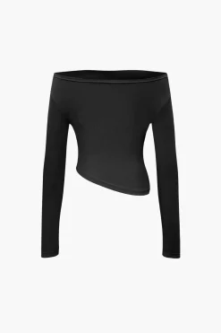 Off Shoulder Ruched Asymmetric Top And Straight Leg Pants Set