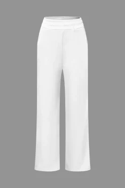 Off Shoulder Ruched Asymmetric Top And Straight Leg Pants Set