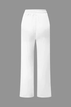 Off Shoulder Ruched Asymmetric Top And Straight Leg Pants Set