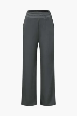 Off Shoulder Ruched Asymmetric Top And Straight Leg Pants Set