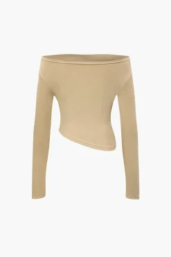 Off Shoulder Ruched Asymmetric Top And Straight Leg Pants Set