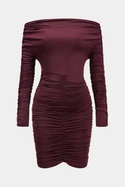 Off Shoulder Ruched Long Sleeve Mini Dress