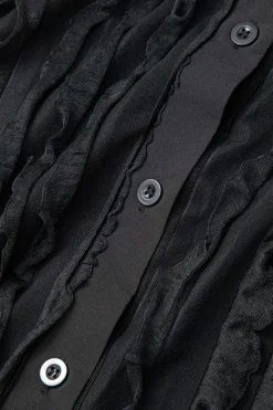 Off Shoulder Textured Button Up Slit Long Sleeve Maxi Dress