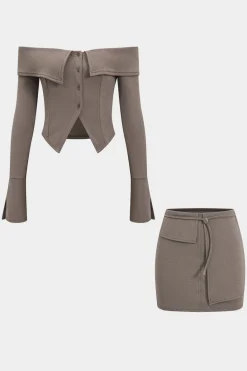 Off Shoulder Top And Asymmetrical Skirt Set
