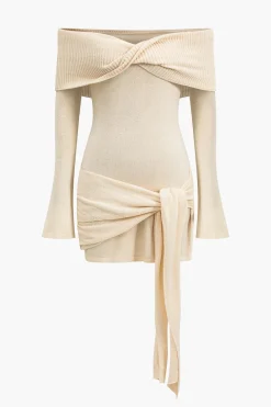 Off Shoulder Twist Front Knit Mini Dress