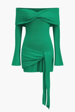 Off Shoulder Twist Front Knit Mini Dress