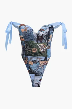 Oil Painting Pattern Drawstring Strappy Top And Pocket Trousers Set