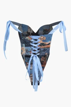 Oil Painting Pattern Drawstring Strappy Top And Pocket Trousers Set