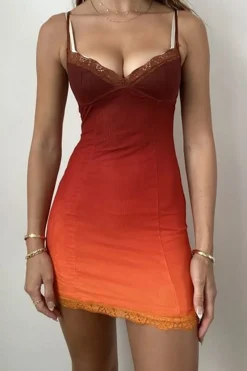 Ombre Lace Trim Mini Dress