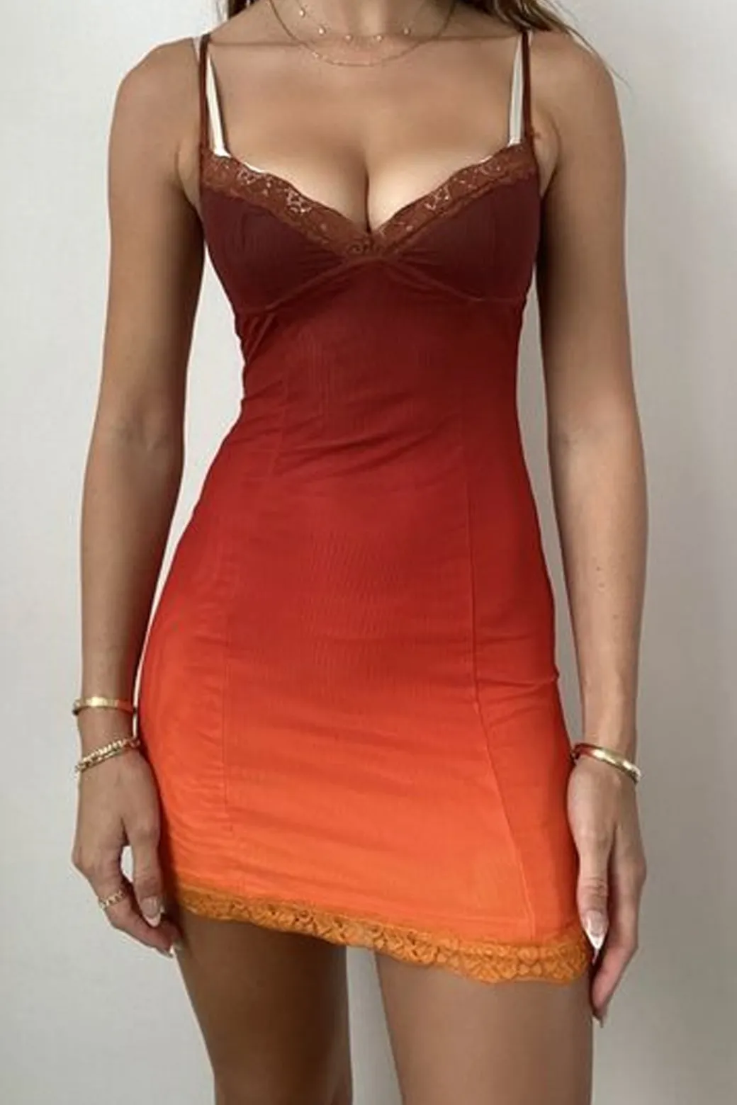 Ombre Lace Trim Mini Dress