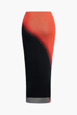 Ombre Mesh Midi Skirt