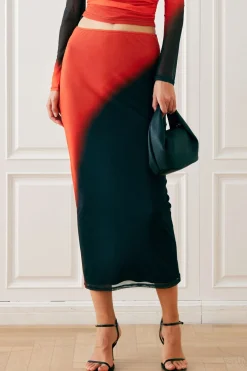 Ombre Mesh Midi Skirt
