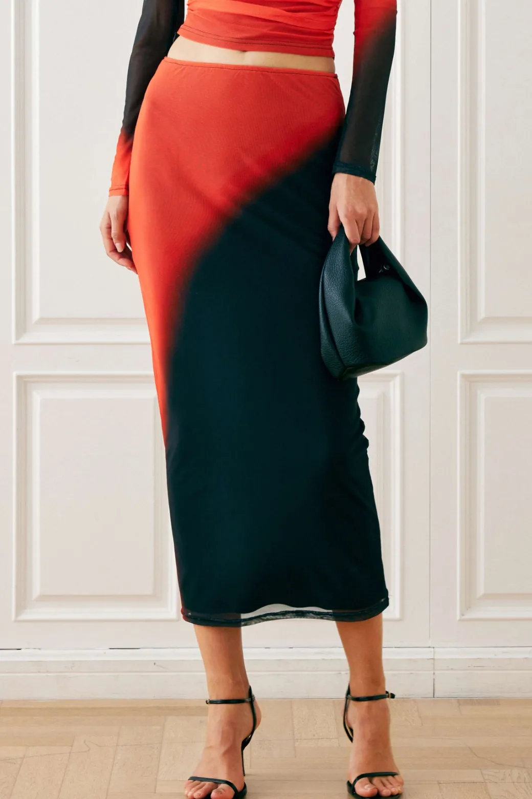 Ombre Mesh Midi Skirt