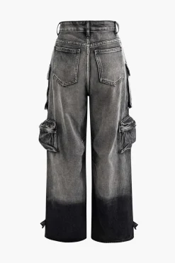 Ombre Multi Pocket Wide Leg Cargo Jeans
