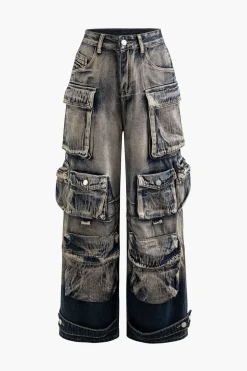 Ombre Multi Pocket Wide Leg Cargo Jeans