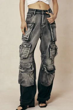 Ombre Multi Pocket Wide Leg Cargo Jeans