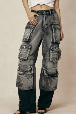 Ombre Multi Pocket Wide Leg Cargo Jeans
