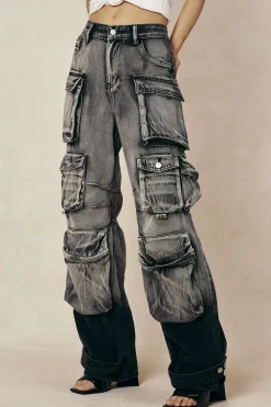 Ombre Multi Pocket Wide Leg Cargo Jeans