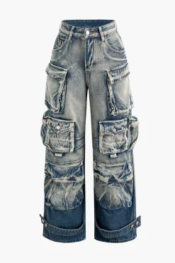 Ombre Multi Pocket Wide Leg Cargo Jeans