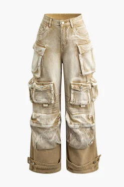 Ombre Multi Pocket Wide Leg Cargo Jeans