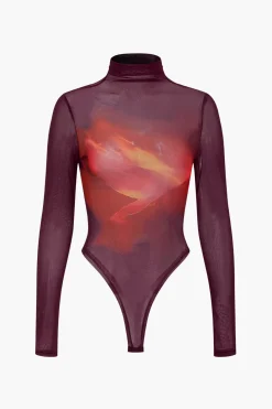 Ombre Print Mesh Long Sleeve Bodysuit