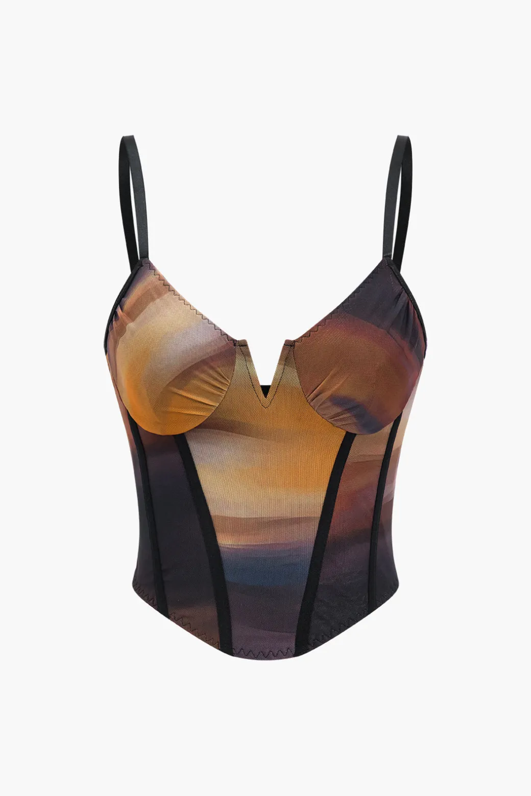 Ombre Print Mesh Slip Corset Waist Cami Top