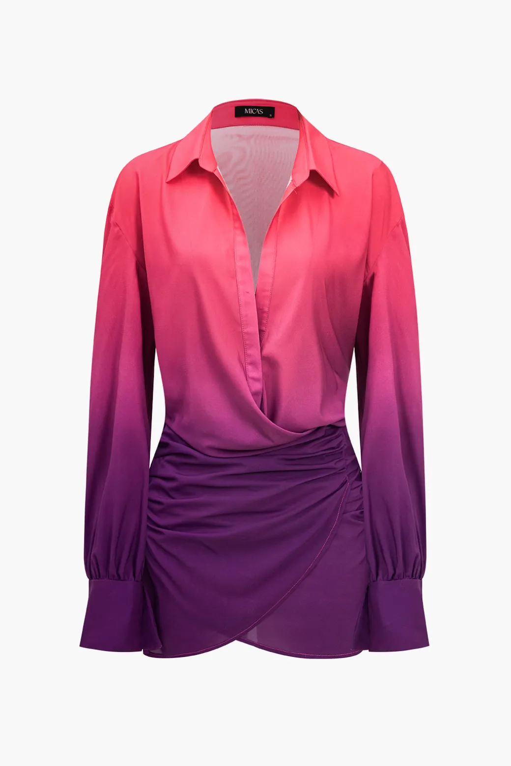 Ombre Print Ruched Button Up Mini Dress