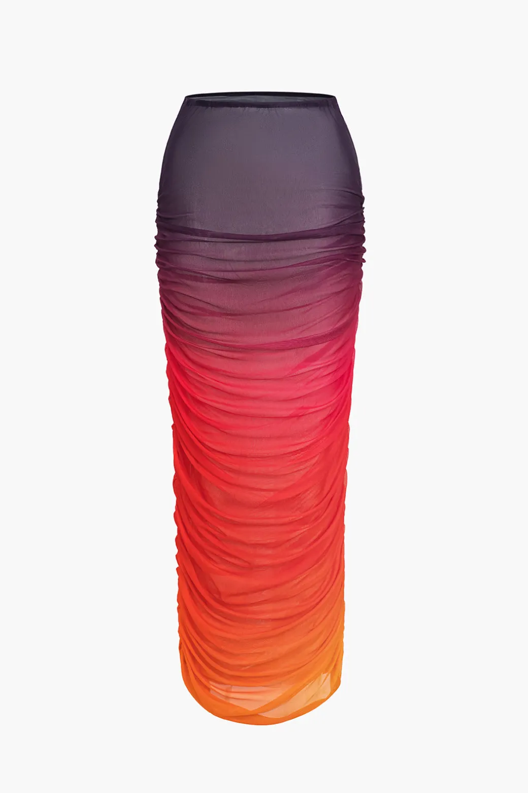 Ombre Print Ruched Maxi Skirt