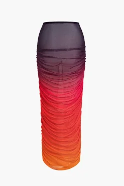 Ombre Print Ruched Maxi Skirt