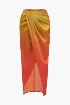 Ombre Print Ruched Slit Skirt