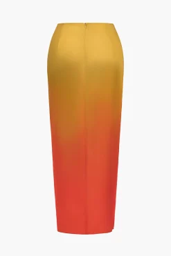 Ombre Print Ruched Slit Skirt