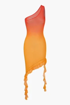 Ombre Ruffle One Shoulder Cover Up