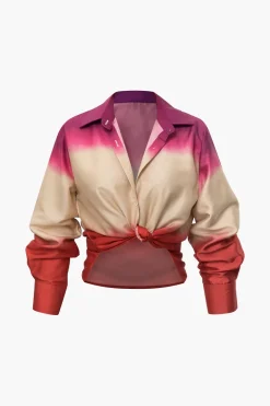 Ombre Satin Long Sleeve Shirt