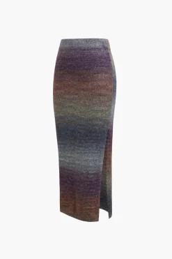 Ombre Side Slit Knit Midi Skirt