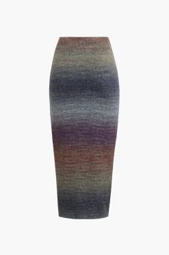 Ombre Side Slit Knit Midi Skirt