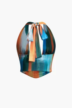 Ombre Tie Halter Tank Top And Mini Skirt Set